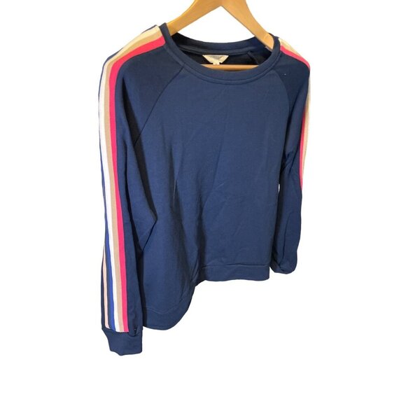 Time and Tru NWT Navy Blue Crew Neck Pullover Sz M Track Stripes Top - Picture 3 of 8